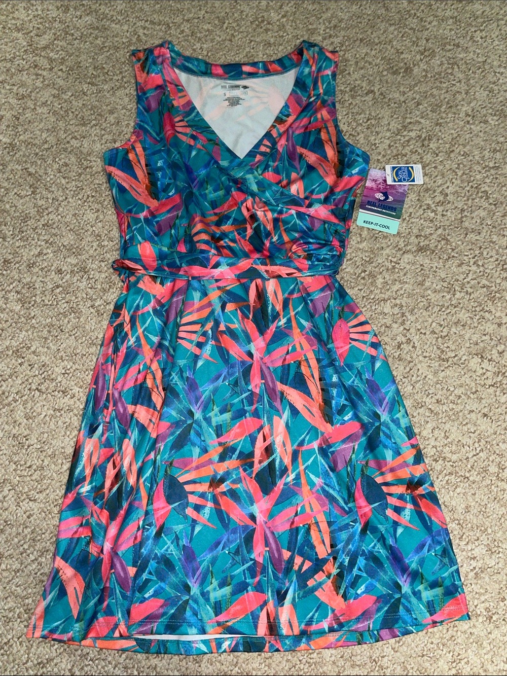 Reel Legends Tropical Print Sleeveless V-Neck Dress